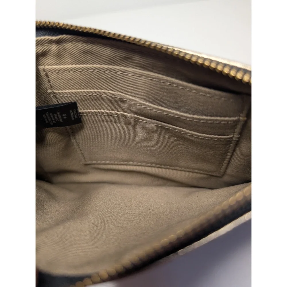 Fossil Striped Mixed‎ Leather Zip Pouch Clutch Navy Teal Green Metallic
